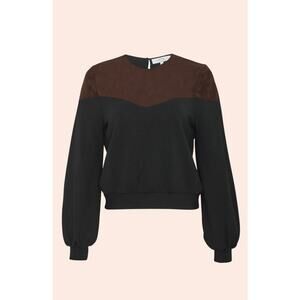 NWOT Pearl By Lela Rose Suede Leather And Twill Sweatshirt M